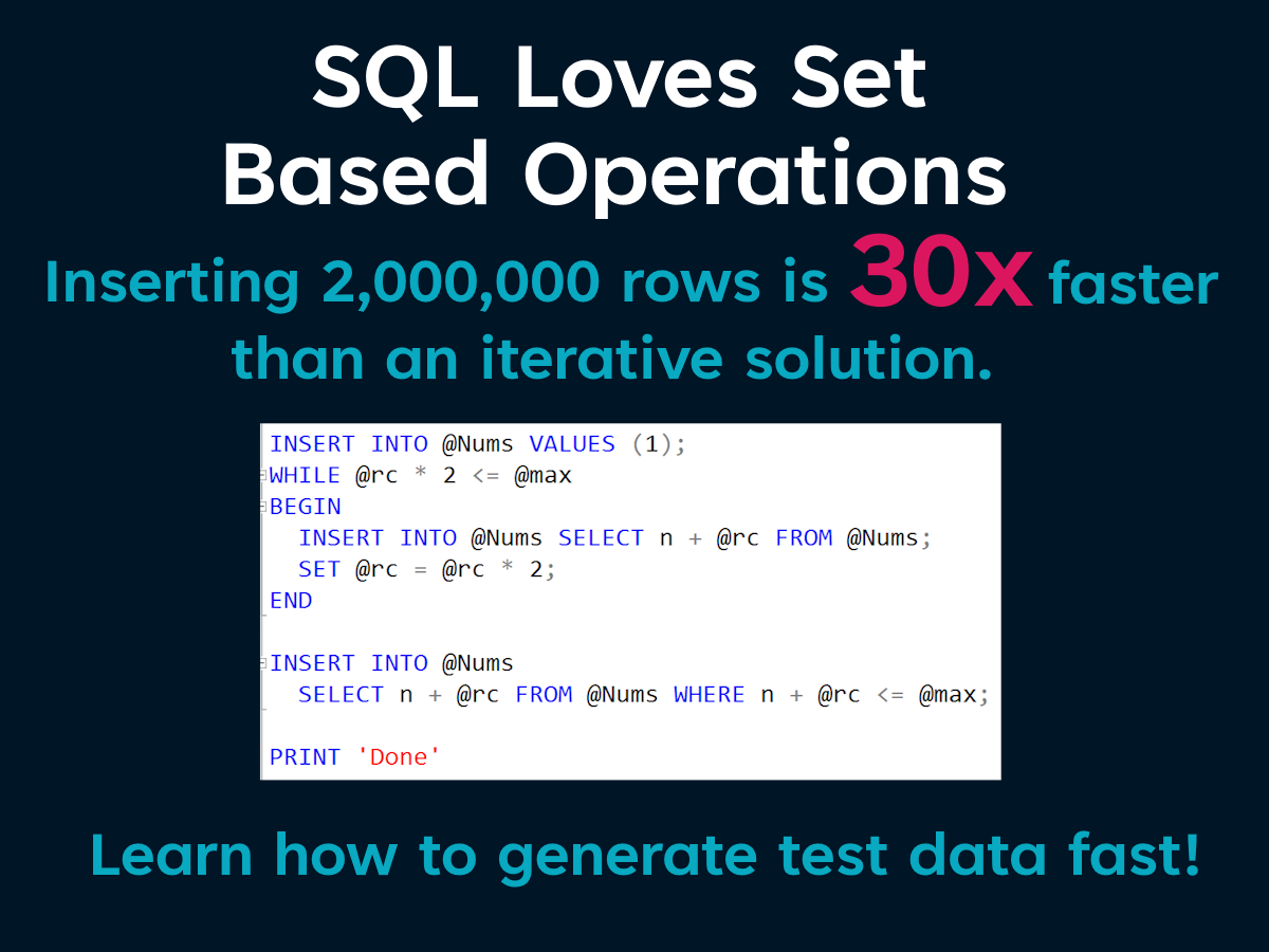 Loading Millions Of Rows Of Test Data In Seconds